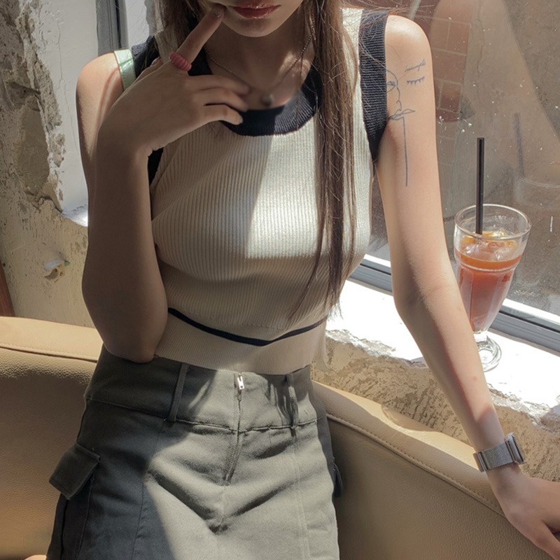Áo Tank Top Cổ Tròn Màu Tương Phản Thời Trang Mùa Hè Cho Nữ