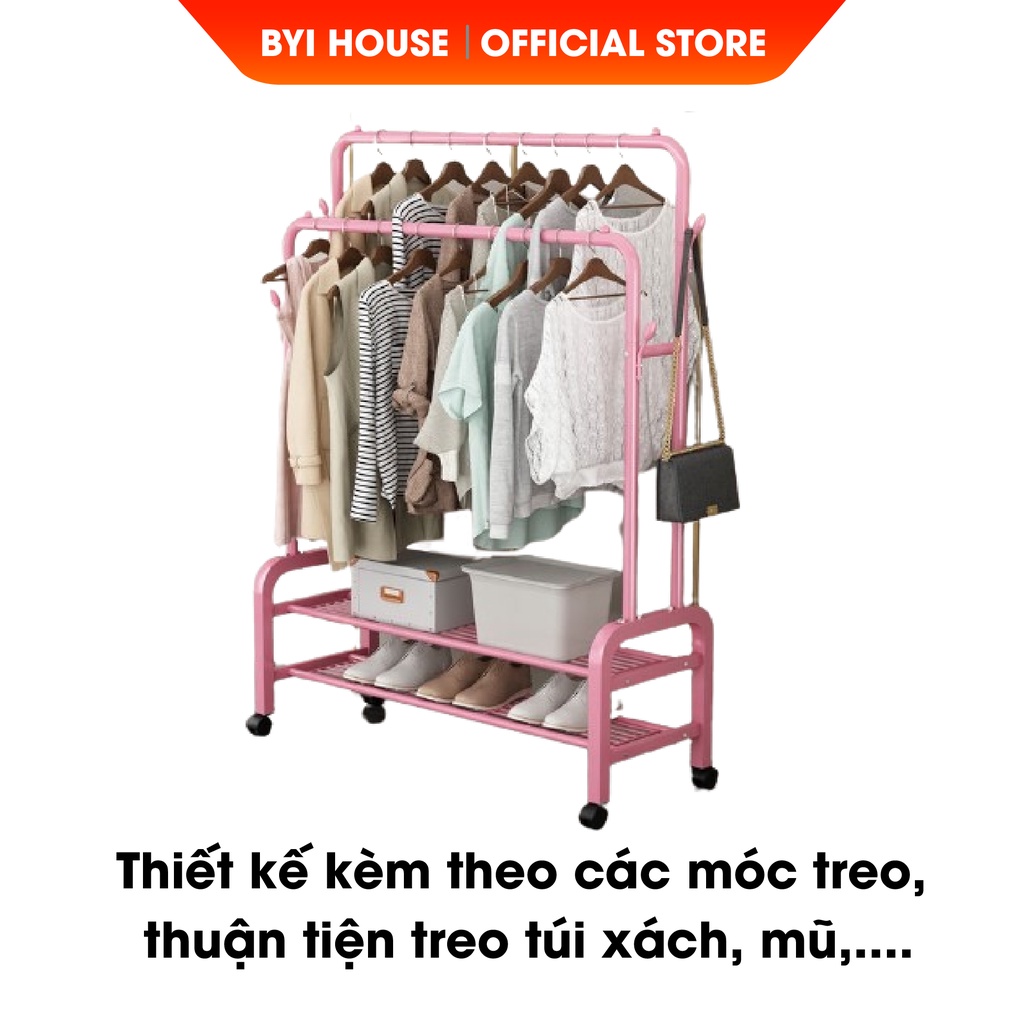 [Quà Tặng]Giá Kệ Treo Quần Áo, Giàn Phơi Quần Áo, Kệ Phơi Đồ 2 Thanh 2 Tầng Thông Minh Phong Cách Hàn Quốc - BYI House