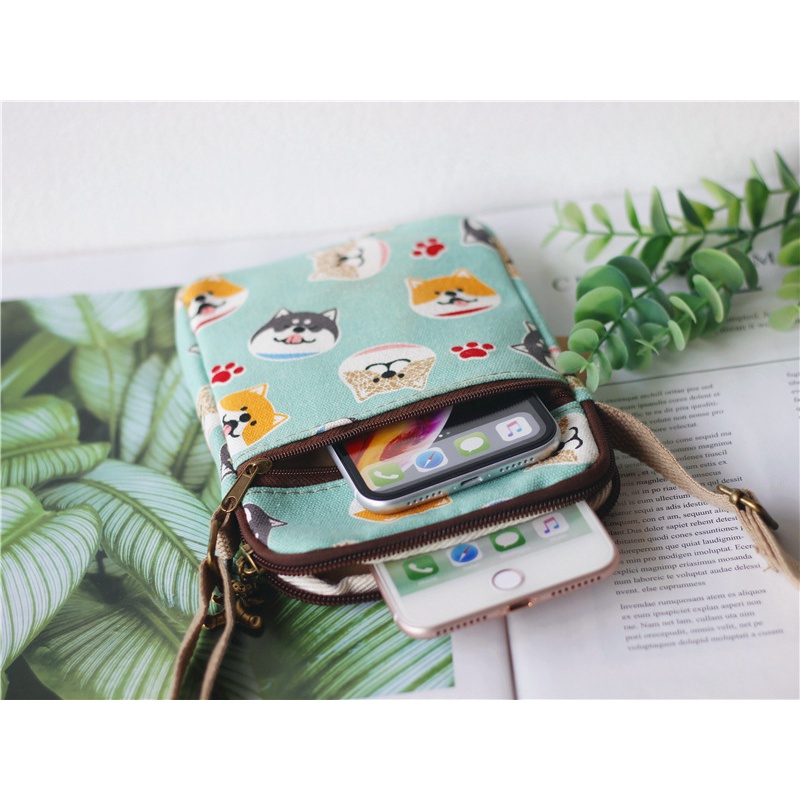 Túi Đeo Chéo Đựng Điện Thoại / Tiền Xu / Điện Thoại Bằng Vải Canvas Kiểu Hoạt Hình Nhật Bản Thời Trang 2022 Dây Kéo Khóa Zip