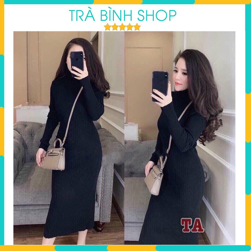 Váy Len Cổ Lọ Body Giữ Nhiệt Siêu Ấm Len Quảng Châu Co Giãn 4 Chiều Váy Thu Đông Dự Tiệc Đi Chơi Đi Làm Mặc Dài Qua Gối | BigBuy360 - bigbuy360.vn