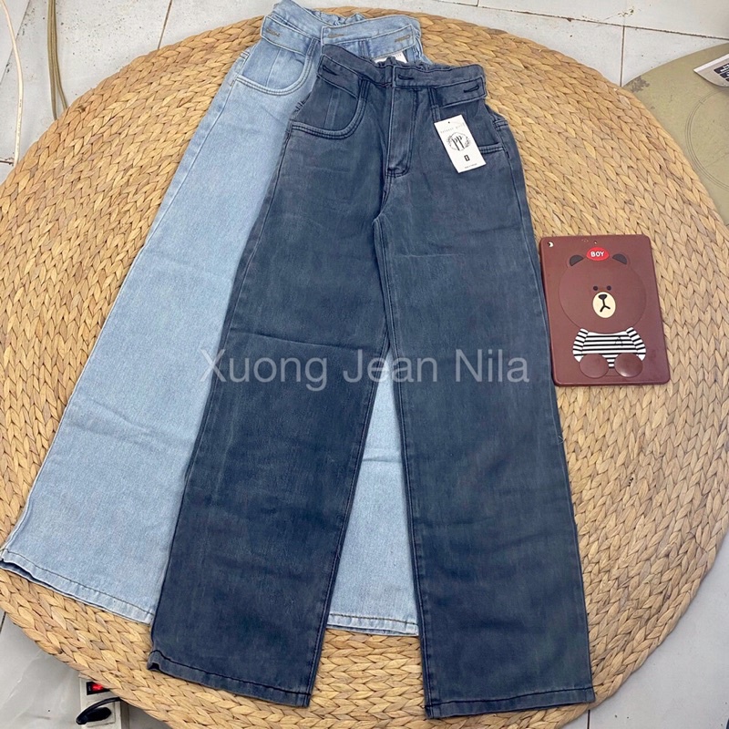 [bG26]Quần baggy jean lưng phối thun nút cài ống rộng dài 100cm