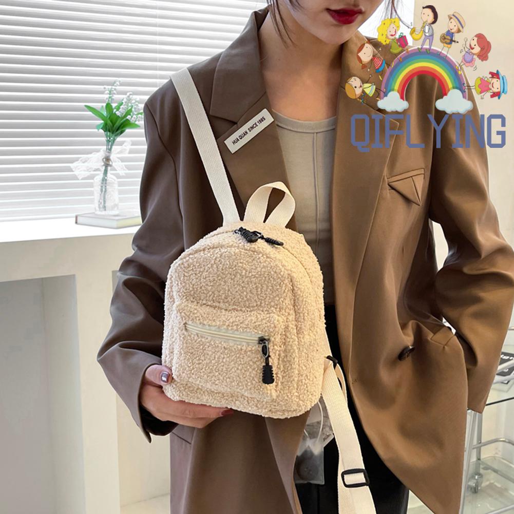 Balo mini vải lông cừu màu trơn phong cách vintage thời trang thu đông cho nữ