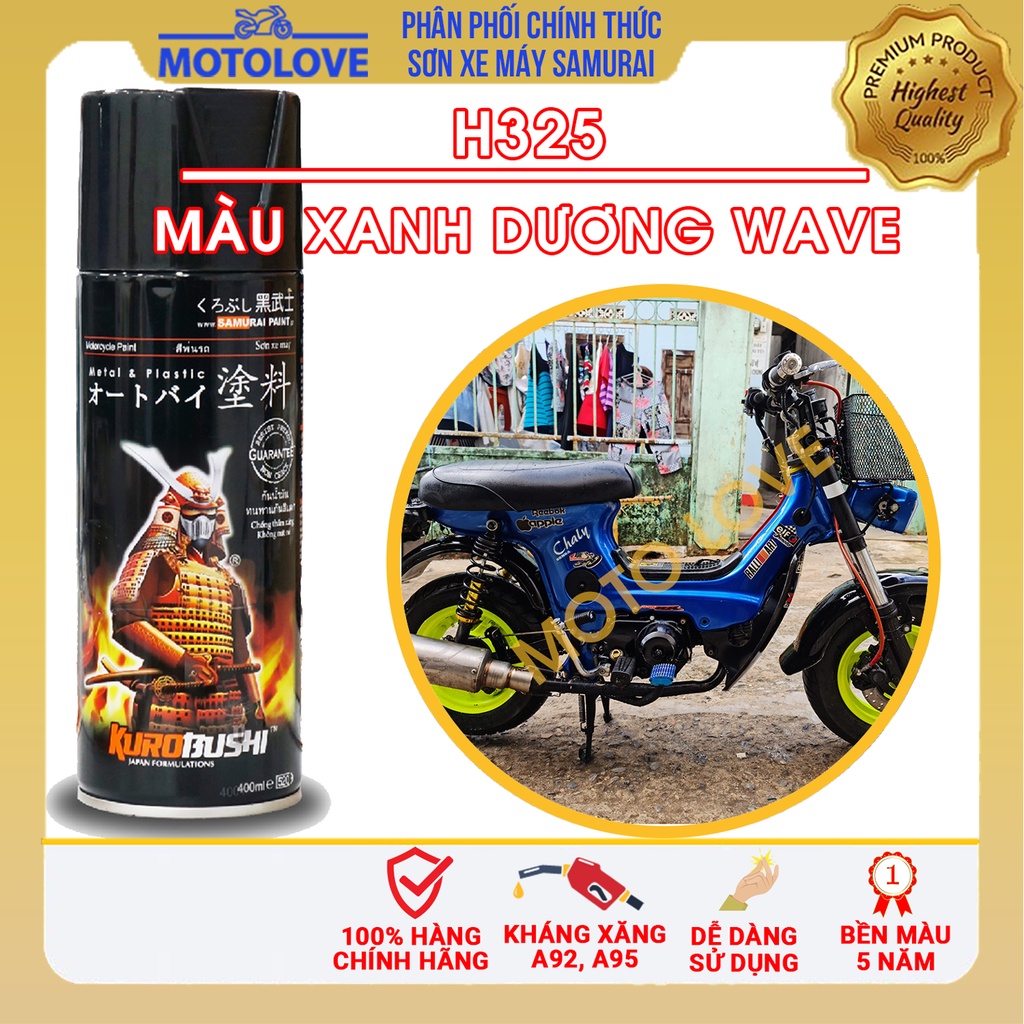 Sơn Samurai màu xanh dương Wave H325 - chai sơn xịt chuyên dụng nhập khẩu từ Malaysia.