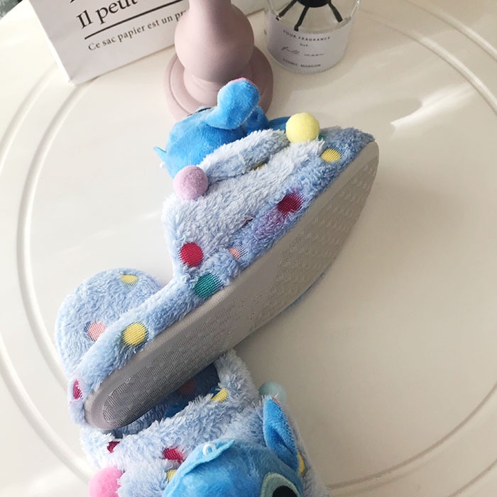 Dép bông vải lông đính chú Stitch nhồi bông đáng yêu dành cho mang trong nhà