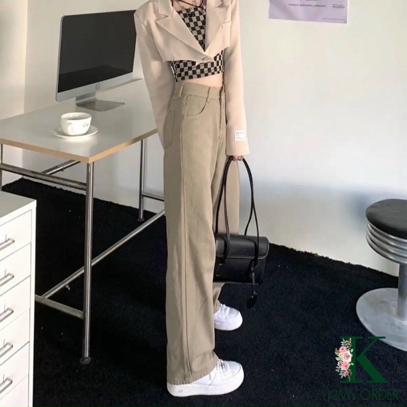 Quần Jean Nữ Ống Rộng - Quần Bò Nữ Ống Rộng Gài Eo Nữ Màu Trắng , Nâu Sữa Ulzzang Unisex mặc lên cực tôn dáng Senorita