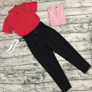Compo 1 quần baggy đai+ áo sm cổ v