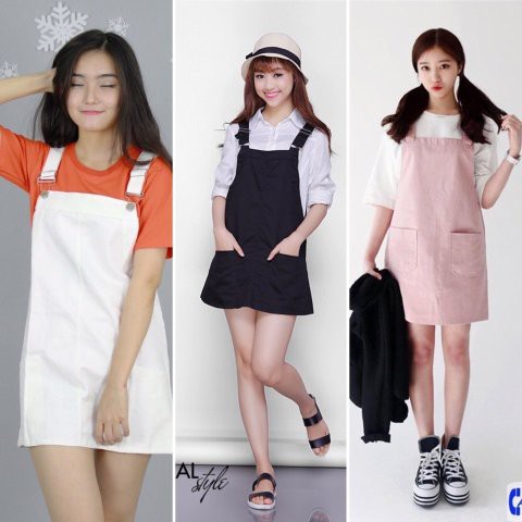 Lenkapas - Yếm kaki 2 túi dễ thương - đủ màu: đen, trắng, hồng