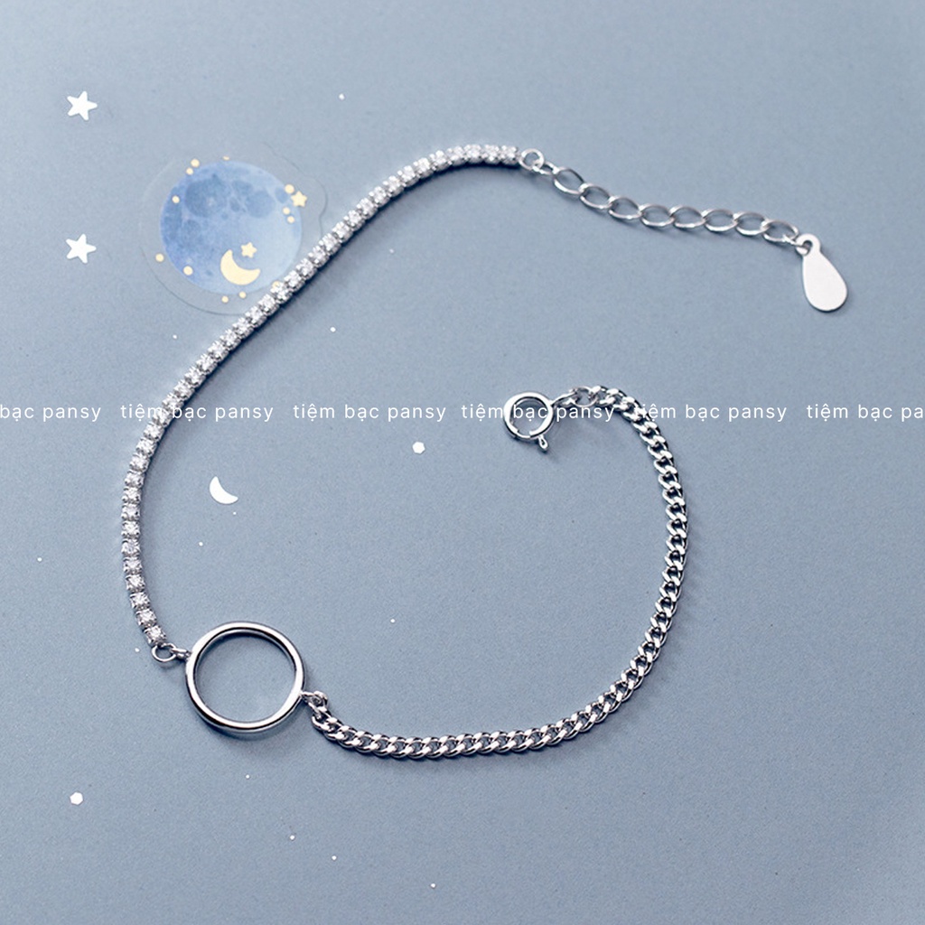 Lắc tay bạc nữ PANSY mặt hình tròn phối dây cá tính, vòng tay bạc Ý Circle Twinkle