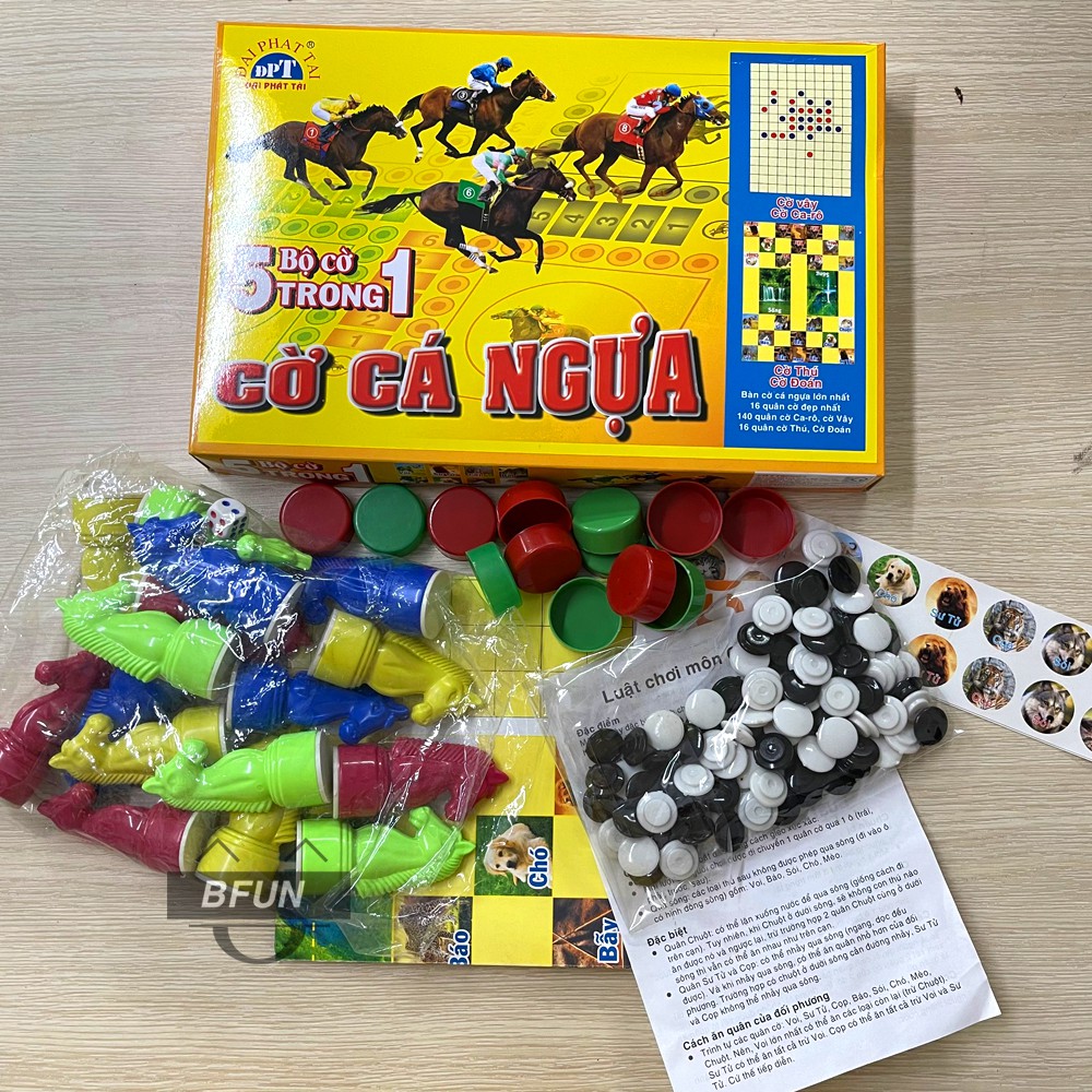 Bộ Cờ Cá Ngựa 5 TRONG 1 ĐẠI PHÁT TÀI - Bàn Cờ Lớn, Cao Cấp, Boardgame, Đồ Chơi Trẻ Em BFUN