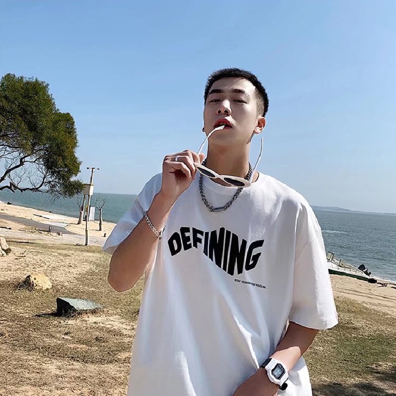 Áo Thun Dáng Rộng In Chữ Phong Cách Hip Hop Đường Phố Hàn Quốc Thời Trang Mùa Hè Cho Nam Cỡ M-5XL