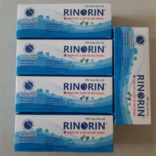 Muối rửa mũi RINORIN combo 5 hộp muối tặng 05 khẩu trang kk 4 lớp