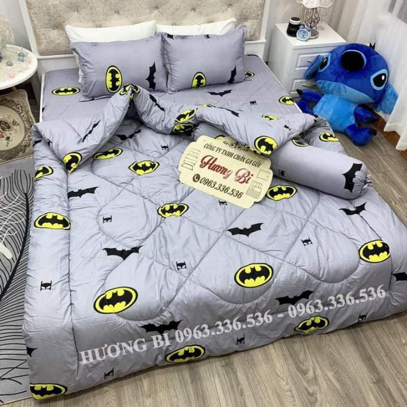 Trọn bộ 5 món ga gối chăn phao poly cotton có ruột bông dày loại 1 ( ghi đen ) | BigBuy360 - bigbuy360.vn