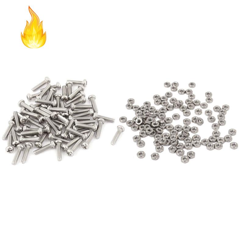 Set 160 Ốc Vít Thép Không Gỉ 304 M2X8Mm Phillips Kèm 100 Bu Lông Lục Giác M2 Din934
