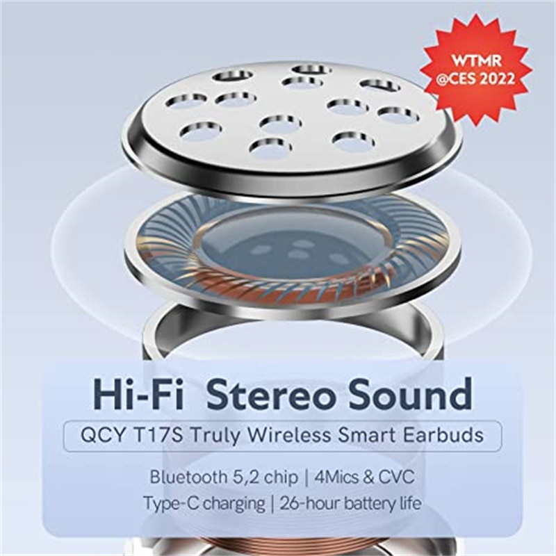 Tai Nghe Không Dây QCY T17S Bluetooth 5.2 TWS Qualcomm aptX Audio 4 Mic Gọi HD IPX5 Chất Lượng Cao