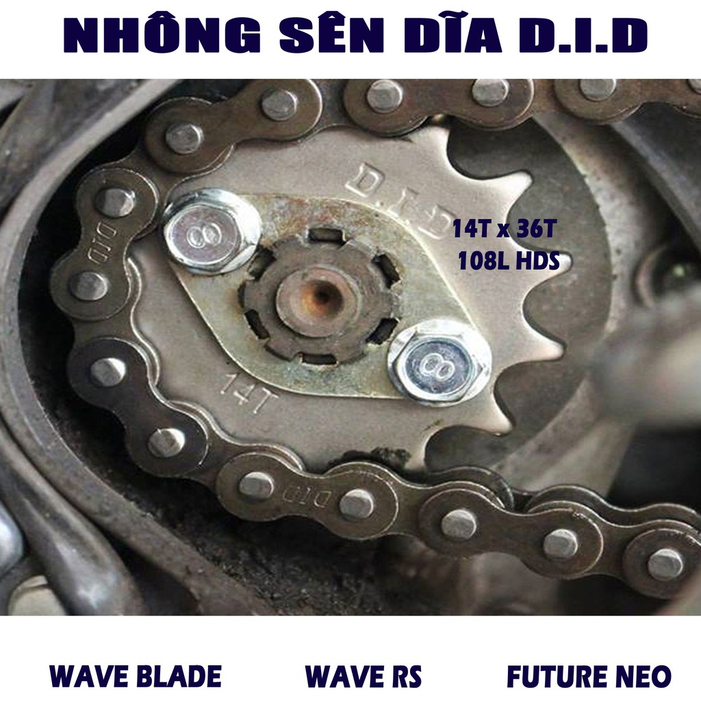 Nhông sên dĩa Wave RS Future Neo Wave Blade - Sên đen 10 ly Thái Lan