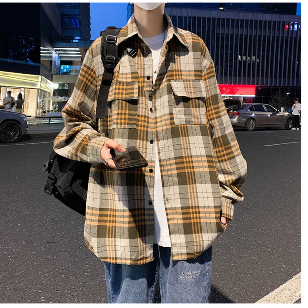 Áo sơ mi nsm form rộng kẻ caro vải cotton cao cấp kiểu hàn quốc 2021