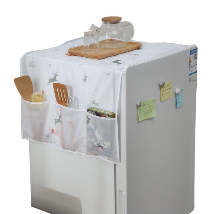 Tấm phủ nóc tủ lạnh chống nước chống bụi trang trí nhà, tấm phủ tủ lạnh có ngăn đựng đồ