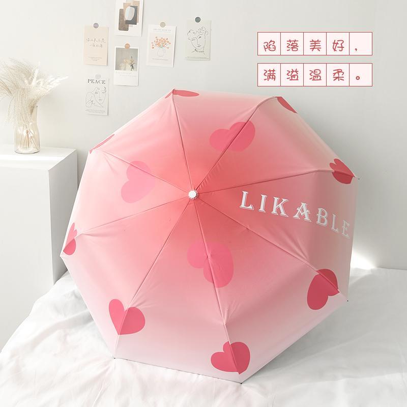 Dù Gấp Tự Động Chống Tia UV Họa Tiết Trái Tim Xinh Xắn
