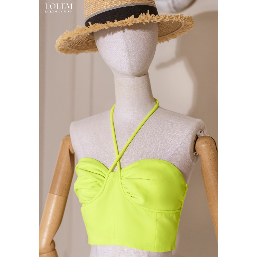 Áo croptop cổ yếm LOLEM AK1246 điểm nhấn nhún ngực mix dây cổ