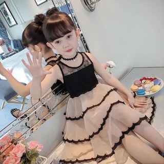 Đầm ren hai dây mùa hè hàn quốc màu đen cho bé gái
