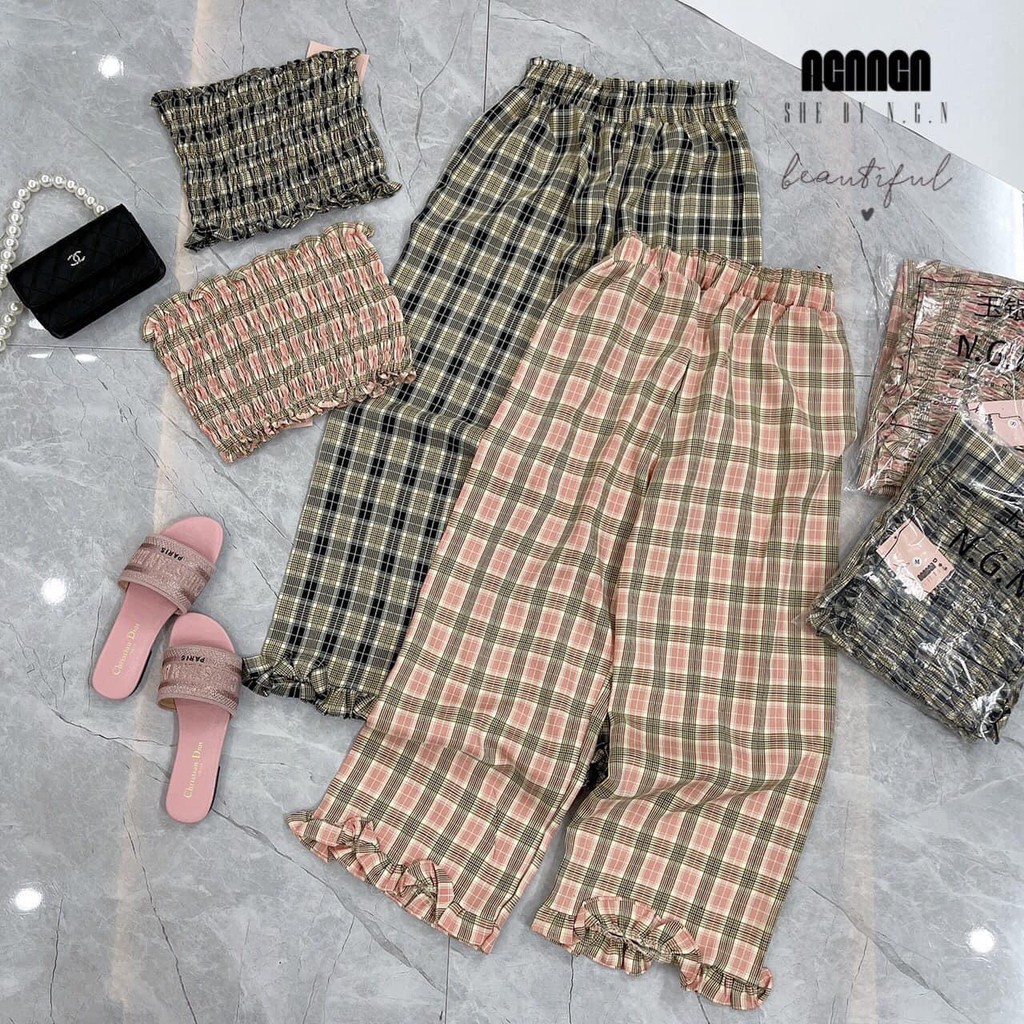 Set Kẻ Chun Ngực Mix Quần Suông | BigBuy360 - bigbuy360.vn