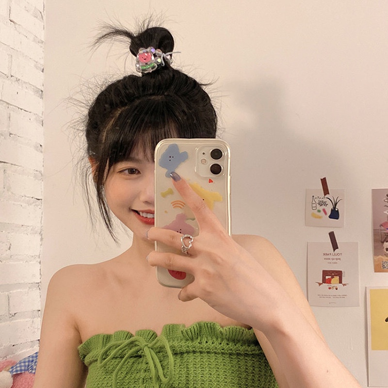 Dây Cột Tóc Co Giãn Đính Pha Lê Họa Tiết Hoạt Hình Và Hoa Xinh Xắn