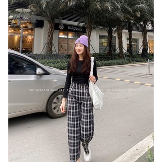 Quần suông caro cạp cúc