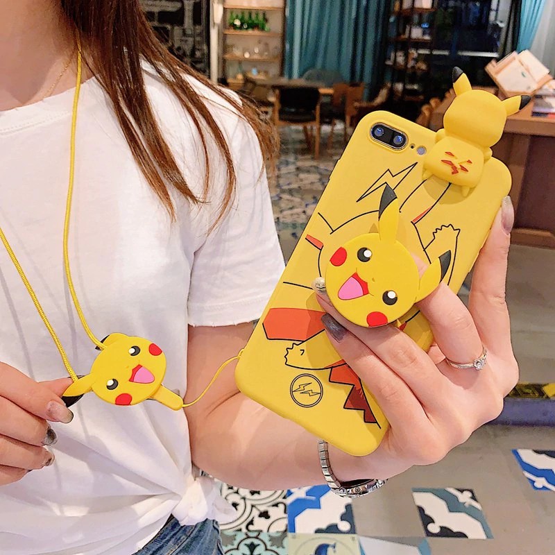 Ốp Điện Thoại Mềm Có Dây Và Giá Đỡ Hình Pokemon Cho OPPO A3 A5 A3S A7 2018 A7X F9 Pro U1 A37 A39 A57 A59 A73 F5 A77