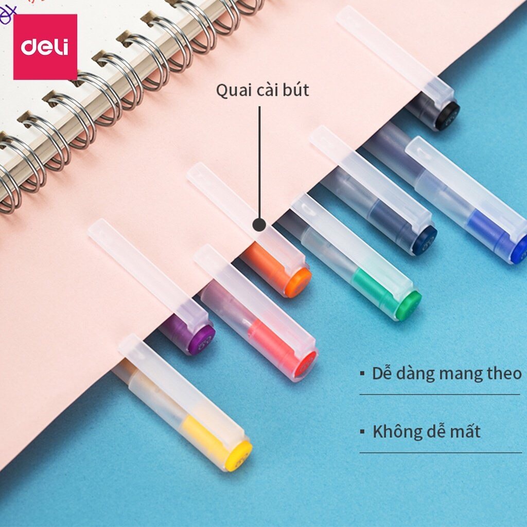 Bút mực gel Deli A119 nhiều màu có nắp đậy, đầu bút 0.5mm dùng để trang trí sổ, viết Bullet journal.