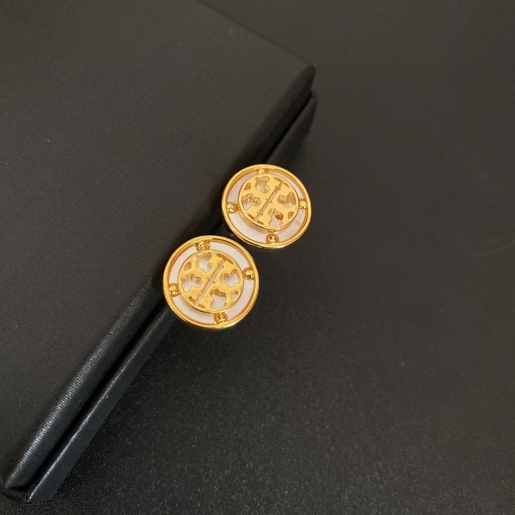 Khuyên Tai Tròn Khắc Chữ Tory Burch Bằng Thép Titan Thời Trang Cho Nữ