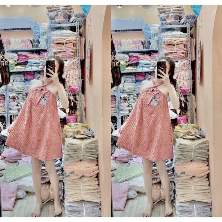 Đầm Babydoll dây chéo cổ chất vải Xốp dày dặn, xịn sò cam kết hàng y hình