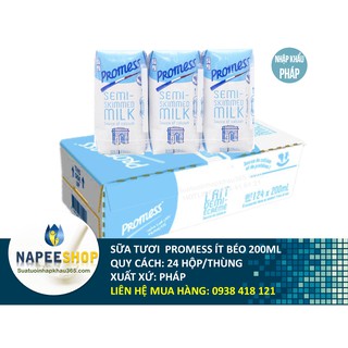 SỮA TƯƠI PROMESS ÍT BÉO 200ML (THÙNG 24 HỘP)