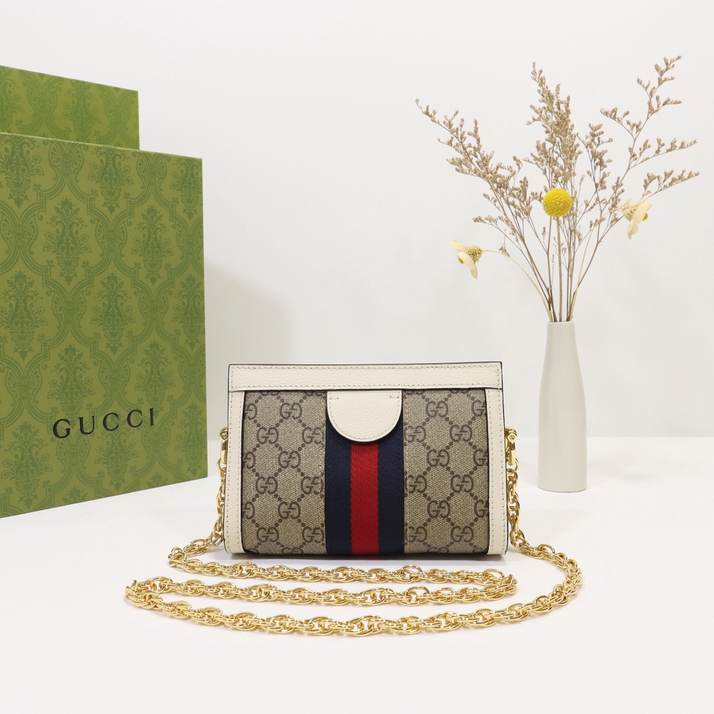 Túi đeo chéo nữ da thật thời trang cao cấp Gucci GG GC thiết kế họa tiết monogram, phong cách thanh lịch
