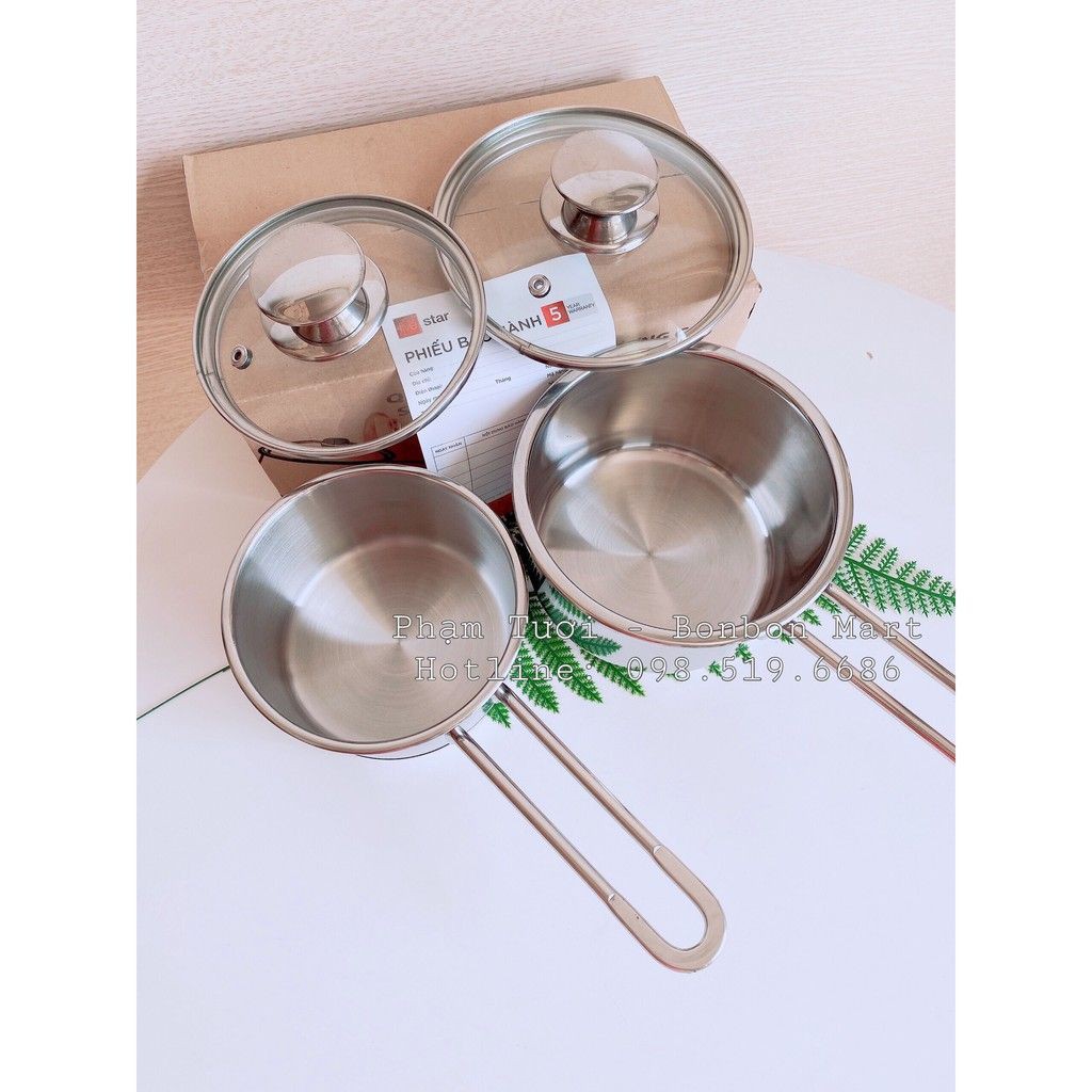 NỒI NẤU BỘT/CHÁO INOX 3 ĐÁY 14CM FIVE STAR - HÀNG LOẠI 1 DÀY DẶN, SÁNG BÓNG