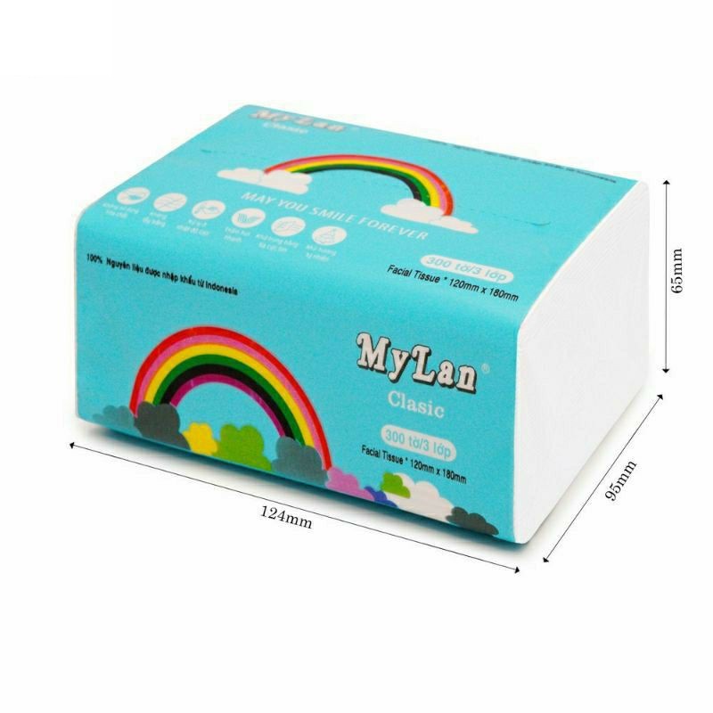 Giấy Ăn Cầu Vồng MyLan siêu dai, mềm mịn, không tan trong nước (300 Tờ/Gói, 1 Xách 10 Gói)