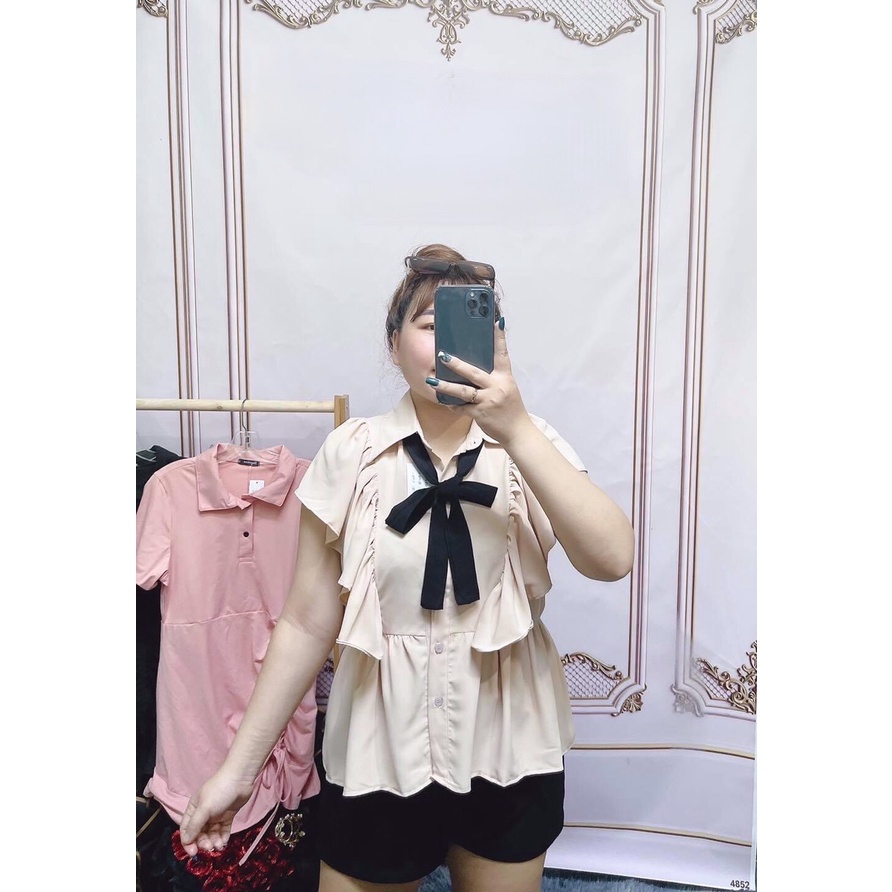 [Shop bigsize nữ] Áo sơ mi nữ tay cánh tiên bigsize 60-90kg (L-XL-XXL) màu: đen, trắng, hồng, nude, nâu
