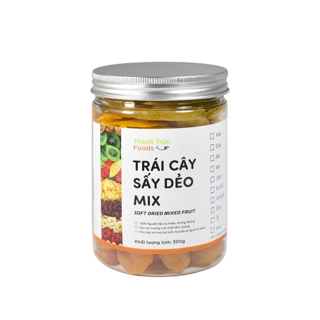 Trái Cây Sấy Dẻo Hũ Mix 500g-300g Không Đường Thanh Trúc Foods, Hoa Quả Sấy Ăn Vặt Cho Mẹ Bầu