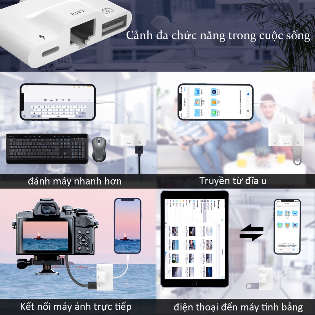 Đầu Chuyển Đổi Cáp OTG Cổng  Rj45 Lan Ethernet usb cảng Bộ chuyển đổi tốc độ cao chuẩn Chơi Game hub