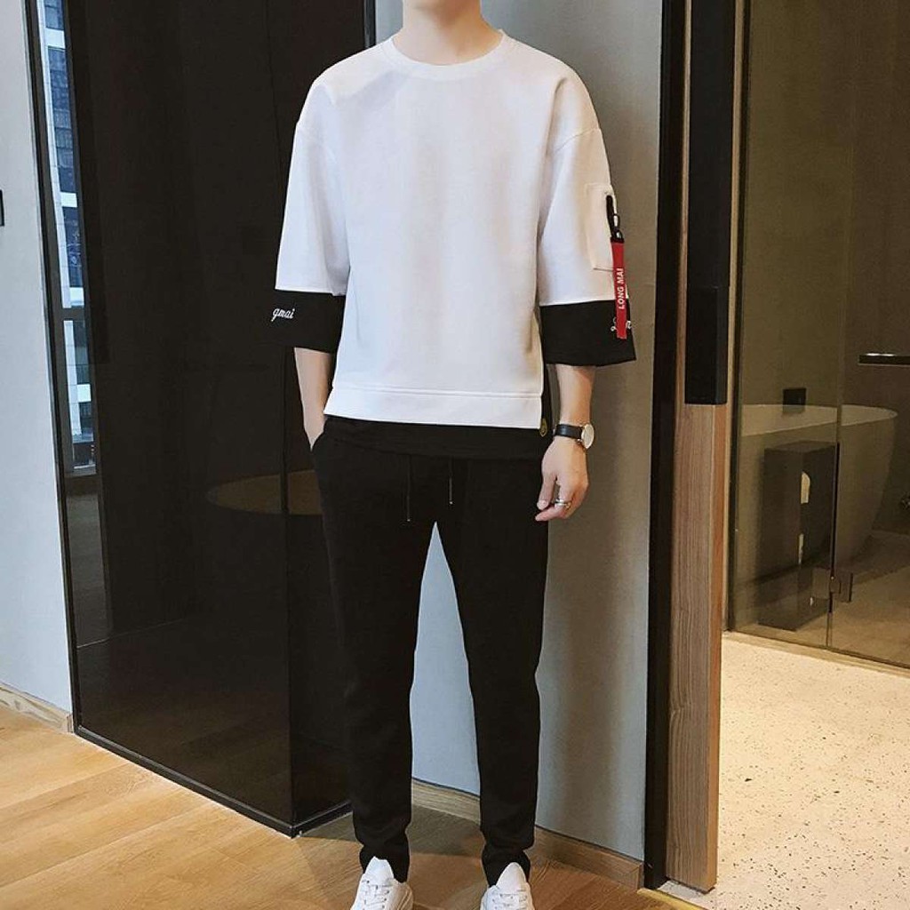 Bộ Đồ Nam Mùa Hè Áo Thun Tay Lỡ  Phối Dây In Họa Tiết Chữ OFF WHITE Thời Trang MixxStore QA NAM 024