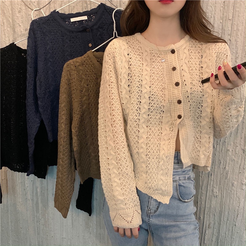 Áo khoác len cổ chữ V thiết kế không cân xứng thời trang cho nữ