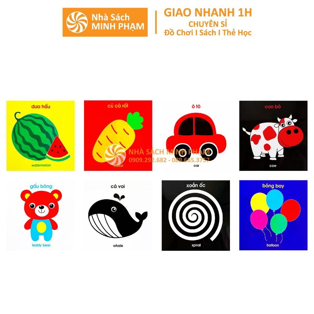 Sách - Bộ thẻ Flash card kích thích thị giác cho trẻ sơ sinh zic zắc - Song ngữ Anh Việt - Gồm 40 thẻ