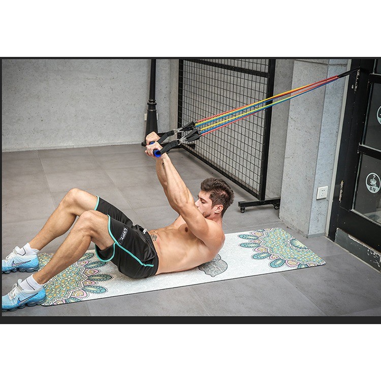 Bộ dây kháng lực ngũ sắc tập gym 11 món cao cấp - Resistance band dây kháng lực thể hình thể lực tập ngực body