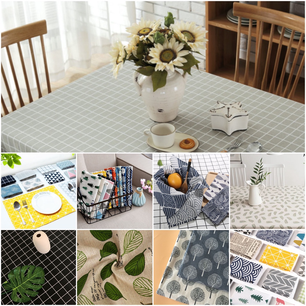 Khăn trải bàn VẢI CANVAS sọc caro, họa tiết đơn giản, vintage. thảm trải picnic