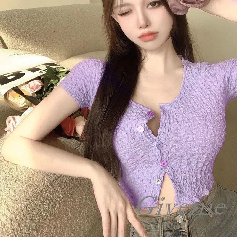 Áo Croptop Tay Ngắn Cổ Tròn Màu Trơn Thời Trang Cho Nữ