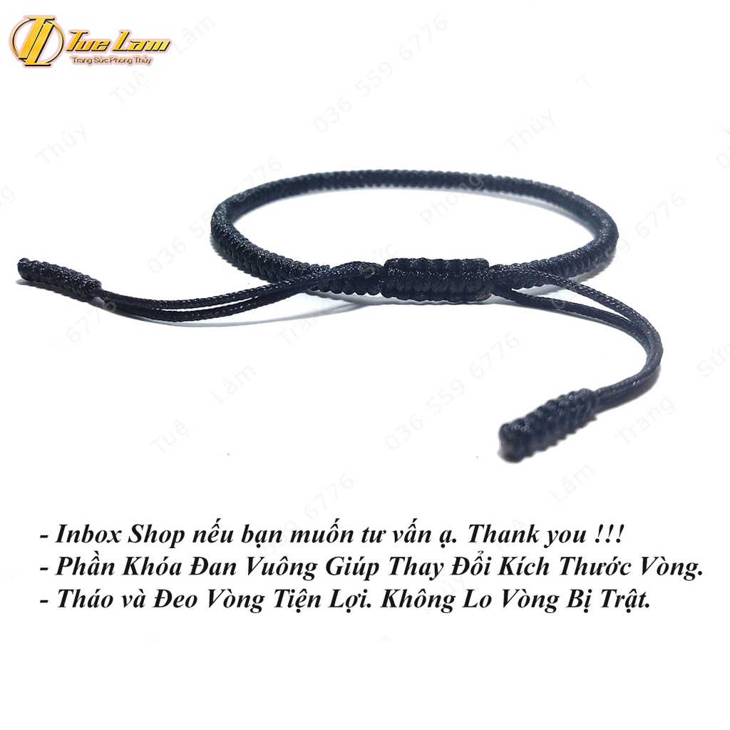 Vòng tay nữ dây chỉ đen bện trơn kiểu dây rút may mắn bình an - Tuệ Lâm