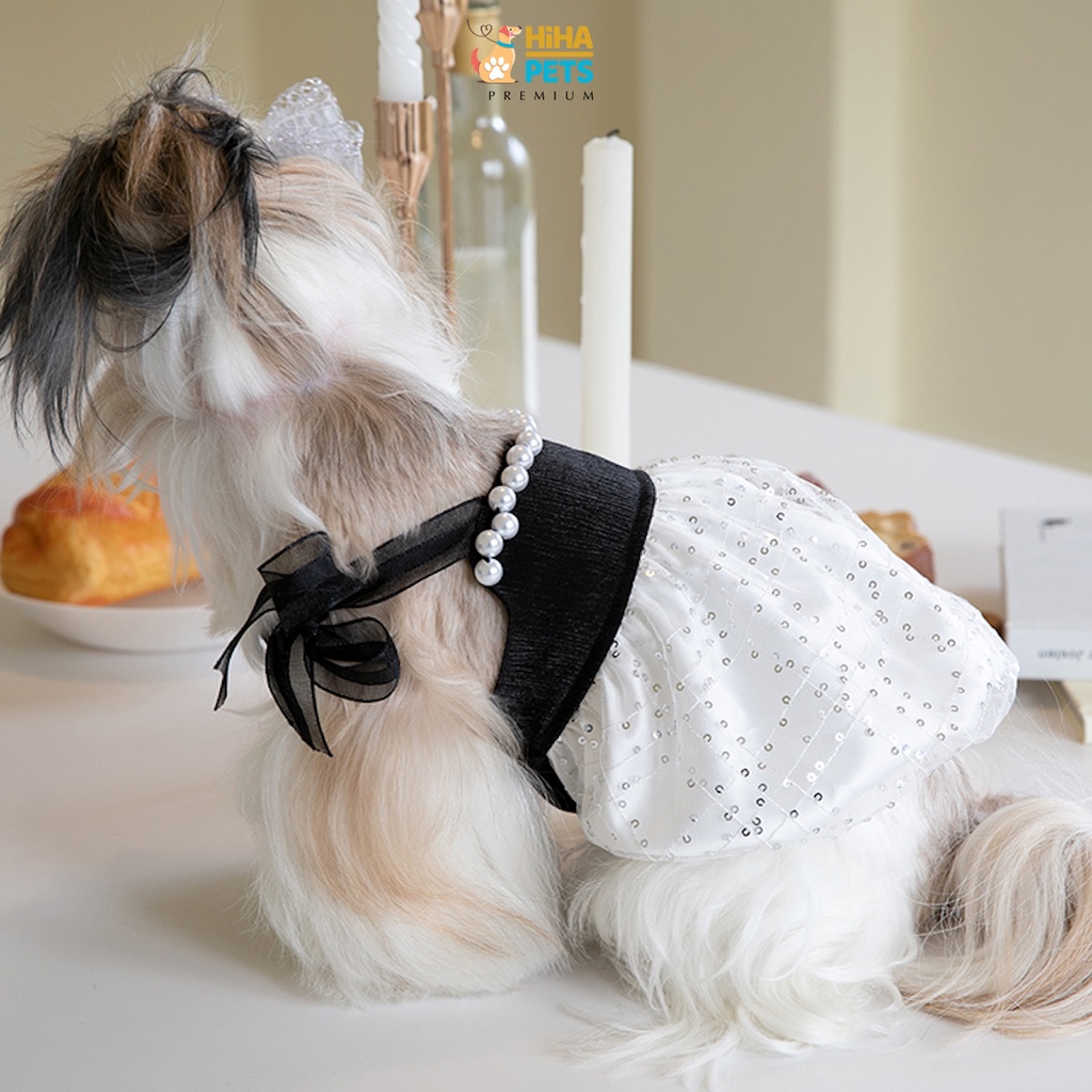 Váy Dây Dạ Hội Cho Chó Mèo Cao Cấp Quần Áo Thú Cưng Thiết Kế Form Hàn Quốc Đinh Hạt Bẹt Lấp Lánh Hihapet.