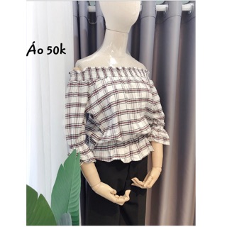 Áo kẻ trễ vai