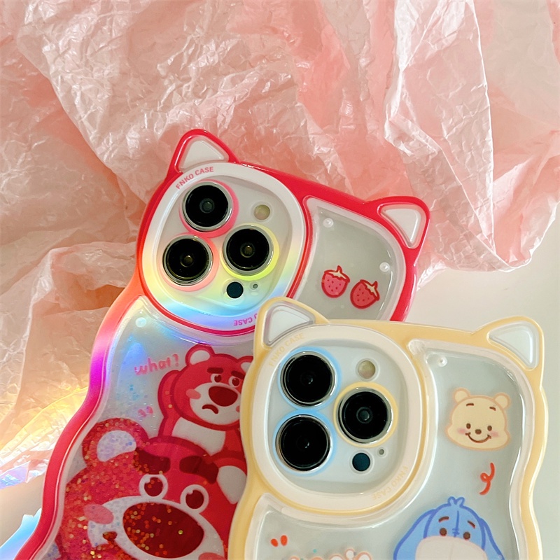 Ốp Điện Thoại TPU Hình Tai Mèo/Gấu Winnie/Gợn Sóng Đính Hạt Cho Iphone 13 12 / 11 Pro Max / Xs Max Xr X