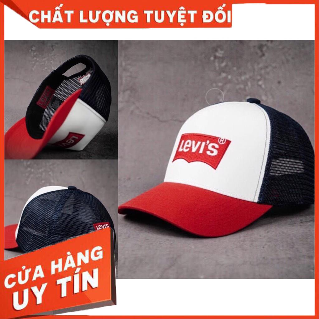 Nón lưỡi trai LEVIS chất cotton phối lưới Hàn Quốc cao cấp, nón kết thể thao màu đỏ đen trắng