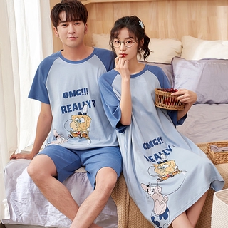 Bộ đồ ngủ ngắn tay vải lụa cao cấp thời trang mùa hè cho cặp đôi